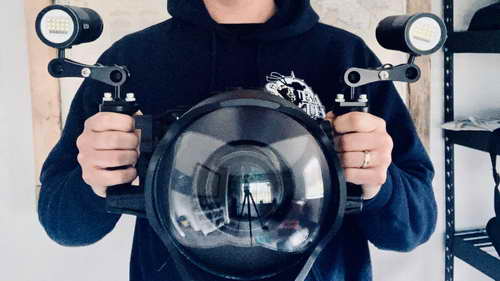 Sony A7r3 camera with underwater housing and lights